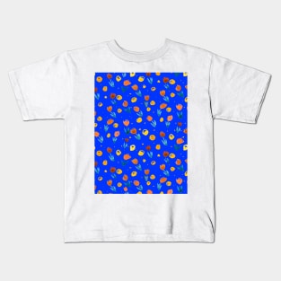 Watercolor tulips pattern - blue and orange Kids T-Shirt